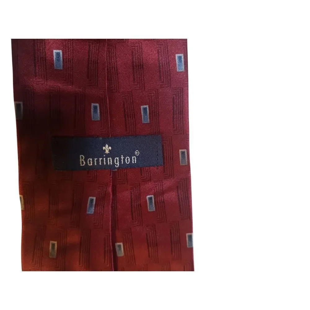 Barrington Mens Tie Necktie Designer Luxury Burgundy Black Blue Geometric‎